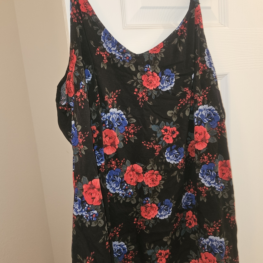 Torrid Black Camisole with Red and Blue Floral Design